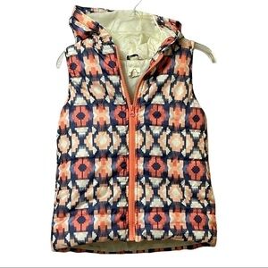 Puffer vest hooded southwestern print zip front navy/orange girls size Medium 10